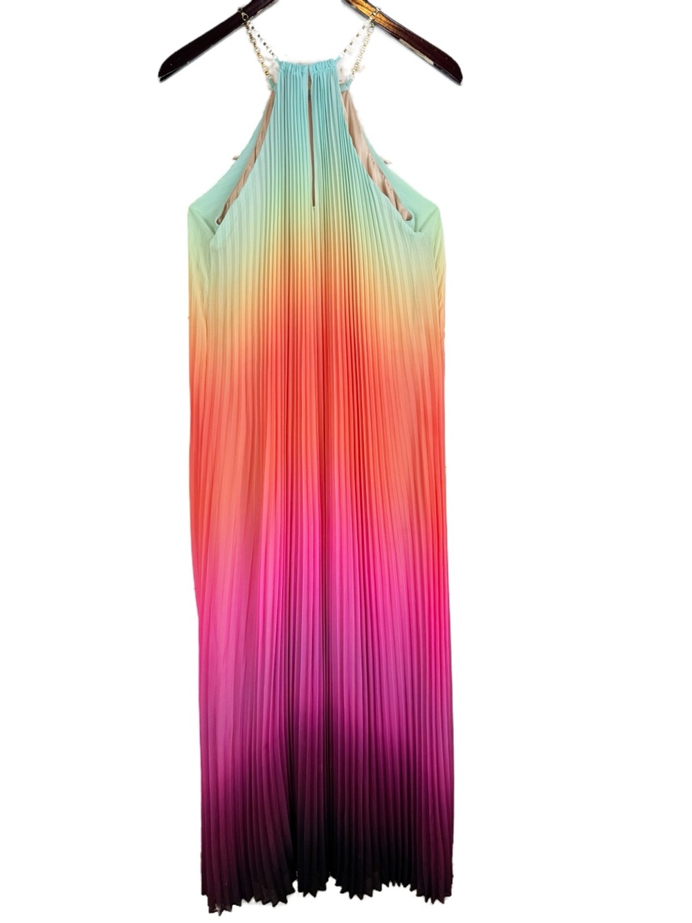 Trina Turk | Ombre Pleated Halter Maxi Dress, S - Picture 7 of 9